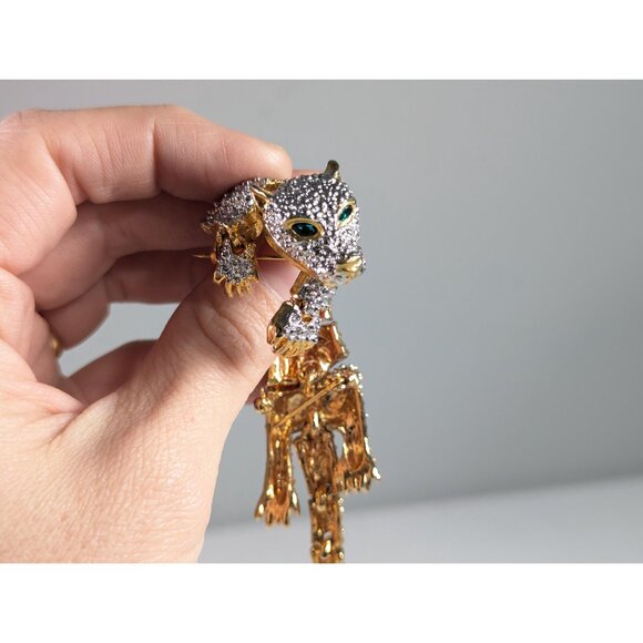 Vintage articulated cougar hanging panther, moveable tiger brooch, draping - Picture 3 of 10